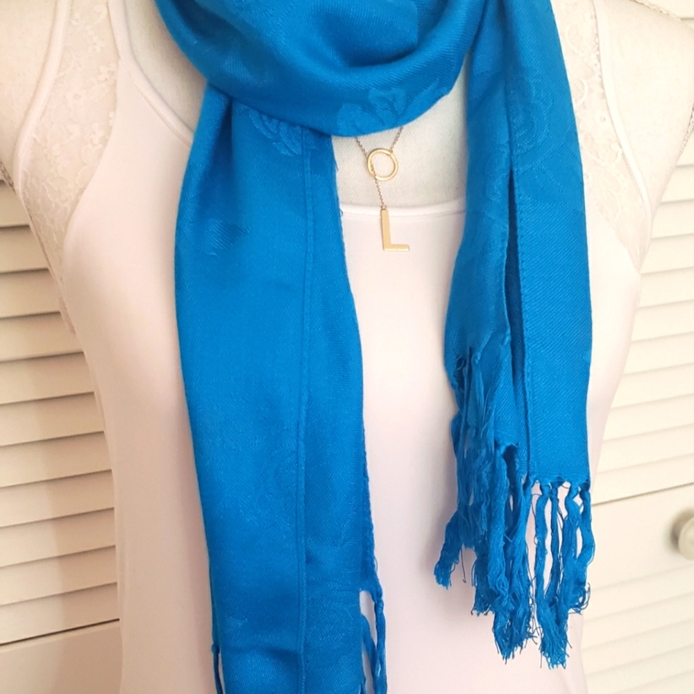 90s Vintage Azure Blue Scarf